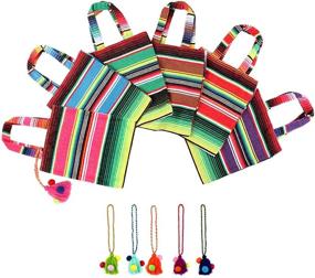 img 4 attached to 👜 OurWarm Handwoven Mexican Tote Bags - 10 x 8 Inches, Set of 6 Fiesta Party Favor Bags with Colorful Tassels for Mexican Party Decorations and Supplies