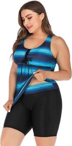 img 1 attached to 👙 Stylish Plus Size Women's Racerback Swimwear: Ombre Striped Tankini 2-Piece Set