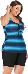 img 3 attached to 👙 Stylish Plus Size Women's Racerback Swimwear: Ombre Striped Tankini 2-Piece Set