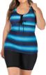 👙 stylish plus size women's racerback swimwear: ombre striped tankini 2-piece set logo