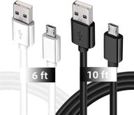 2-pack 6ft and 10ft fast charging cable for samsung galaxy s7 and 🔌 other android phones - long charger cord for lg, moto, sony, and more in black logo