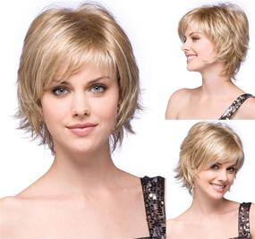 img 4 attached to 👩 Blonde Pixie Cut Wig for White Women: Natural Wavy Synthetic Hair with Bangs - Heat Resistant Hair Replacement