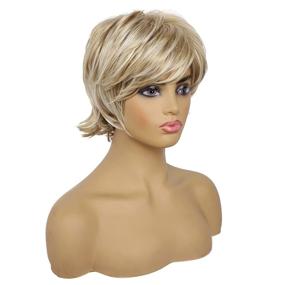 img 3 attached to 👩 Blonde Pixie Cut Wig for White Women: Natural Wavy Synthetic Hair with Bangs - Heat Resistant Hair Replacement