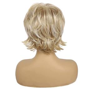 img 1 attached to 👩 Blonde Pixie Cut Wig for White Women: Natural Wavy Synthetic Hair with Bangs - Heat Resistant Hair Replacement