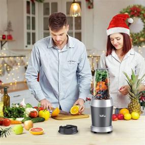 img 1 attached to 🍹 Efficient 700W Personal Blender: Prepare Shakes and Smoothies, with 6-Built-In Blades for Frozen Fruit and Ice, includes a 28 Oz Travel Bottle, To-Go Lid, BPA Free &amp; Dishwasher Safe – Gray/Silver