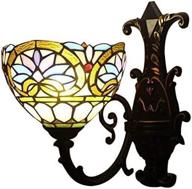 💡 litfad vintage victorian tiffany wall lamp with stained glass shade - elegant black wall sconce for living room, bedroom, hotel, restaurant - 8" wide bedside lamp логотип