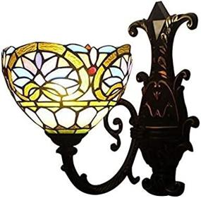 img 3 attached to 💡 LITFAD Vintage Victorian Tiffany Wall Lamp with Stained Glass Shade - Elegant Black Wall Sconce for Living Room, Bedroom, Hotel, Restaurant - 8" Wide Bedside Lamp