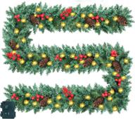 🎄 spruce up your mantle with a 9ft prelit outdoor christmas garland - battery operated with timer, pine cones, bristles, and 50 led lights логотип