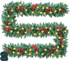 img 4 attached to 🎄 Spruce up Your Mantle with a 9FT Prelit Outdoor Christmas Garland - Battery Operated with Timer, Pine Cones, Bristles, and 50 LED Lights