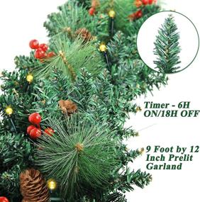 img 3 attached to 🎄 Spruce up Your Mantle with a 9FT Prelit Outdoor Christmas Garland - Battery Operated with Timer, Pine Cones, Bristles, and 50 LED Lights