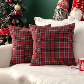 img 4 attached to 🎄 MIULEE Set of 2 Christmas Scottish Tartan Plaid Throw Pillow Covers: Farmhouse Classic Decor for Home Decor, Sofa Couch - 18x18 Inch, Red