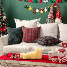 img 1 attached to 🎄 MIULEE Set of 2 Christmas Scottish Tartan Plaid Throw Pillow Covers: Farmhouse Classic Decor for Home Decor, Sofa Couch - 18x18 Inch, Red