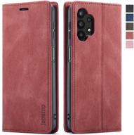 sleek samsung galaxy a32 5g wallet case with rfid blocking and magnetic closure - wine red logo