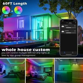 img 3 attached to 🎶 60ft LED Strip Lights - Music Sync Color Changing RGB Tape Lights with Built-in Mic - Bluetooth App Control and Remote - 5050 RGB Rope Light Strips