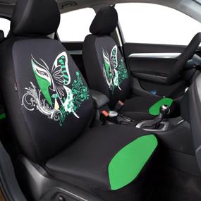 img 1 attached to 🦋 CAR PASS 11PCS Universal Fit Butterfly Inspirational Car Seat Covers Set Package - Fits Vehicles, Cars, SUVs, Vans - Airbag Compatible (Black/Green)