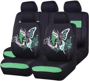 img 4 attached to 🦋 CAR PASS 11PCS Universal Fit Butterfly Inspirational Car Seat Covers Set Package - Fits Vehicles, Cars, SUVs, Vans - Airbag Compatible (Black/Green)