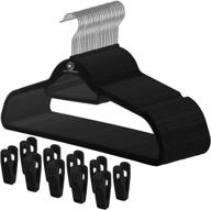 👕 maximize closet space with black velvet hangers: non-slip ultra slim design, swivel hooks, & finger clips - 10 pack логотип