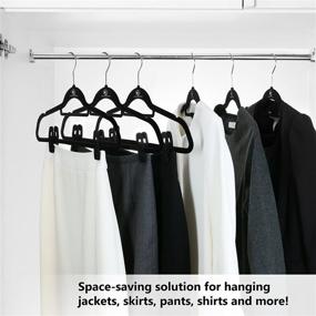 img 3 attached to 👕 Maximize Closet Space with Black Velvet Hangers: Non-Slip Ultra Slim Design, Swivel Hooks, & Finger Clips - 10 Pack