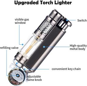 img 2 attached to 🔥 Grey Torch Lighter with Visible Window - Refillable Mini Butane Lighter, Adjustable Pocket Lighter Windproof Gas Lighter on Key Ring Jet Flame Lighter for Camping Grill, Men's Gifts (Butane Not Included)