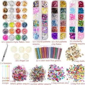 img 3 attached to 📿 92-Piece Resin Jewelry Making Kit | Craft Supplies with Glitter Butterfly Sequins, Mylar Flakes, Beads, Foil Paper, Shells. Complete with Tweezers and Scoops for Nail Art, DIY Crafts, and Decorations.