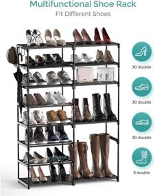 img 3 attached to 👟 Durable 8-Tier Metal Shoe Rack: Organize 26-30 Pairs of Shoes and Boots with Side Hooks - Ideal for Entryway, Closet, and Bedroom Storage