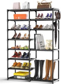 img 4 attached to 👟 Durable 8-Tier Metal Shoe Rack: Organize 26-30 Pairs of Shoes and Boots with Side Hooks - Ideal for Entryway, Closet, and Bedroom Storage