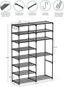 img 1 attached to 👟 Durable 8-Tier Metal Shoe Rack: Organize 26-30 Pairs of Shoes and Boots with Side Hooks - Ideal for Entryway, Closet, and Bedroom Storage