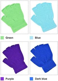 img 3 attached to Bememo 4 Pairs Fingerless Gloves Half Finger Mittens Solid Color Knitted Typing Gloves for Boys and Girls, Ideal for Winter