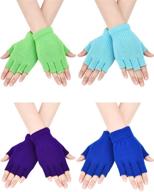 bememo 4 pairs fingerless gloves half finger mittens solid color knitted typing gloves for boys and girls, ideal for winter logo
