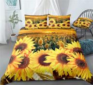 captivating field sunflower duvet cover set - vibrant yellow bedding with enchanting sunset design - queen size - includes 2 pillowcases logo