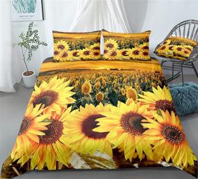 img 4 attached to Captivating Field Sunflower Duvet Cover Set - Vibrant Yellow Bedding with Enchanting Sunset Design - Queen Size - Includes 2 Pillowcases