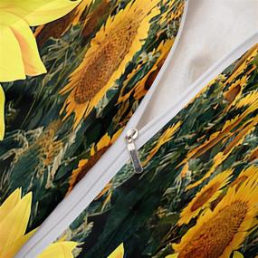 img 1 attached to Захватывающее поле Набор чехла на одеяло с пододеяльником "Подсолнухи" - Яркое желтое постельное белье с волшебным дизайном заката - Размер "Queen" - Включает 2 наволочки