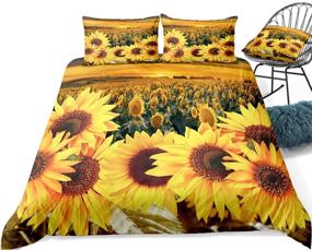 img 3 attached to Captivating Field Sunflower Duvet Cover Set - Vibrant Yellow Bedding with Enchanting Sunset Design - Queen Size - Includes 2 Pillowcases
