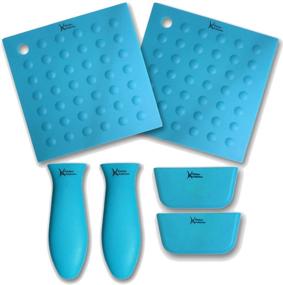 img 4 attached to 🍽️ Kitchen Addiction 6 Piece Silicone Set: 2 Hot Handle Holder Sleeves, 2 Trivet/Potholder/Grippers, 2 Assist Handles (Turquoise)