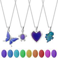 🌈 jstyle 4pcs color changing mood necklace set with temperature sensing stainless steel pendants - turtle, heart, butterfly on rolo chain logo