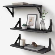 🔲 set of 3 grey black wooden floating shelves - ideal for bathroom, bedroom, rustic wall storage, organizing living room, kitchen, office - forbena logo