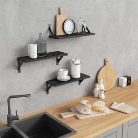 img 3 attached to 🔲 Set of 3 Grey Black Wooden Floating Shelves - Ideal for Bathroom, Bedroom, Rustic Wall Storage, Organizing Living Room, Kitchen, Office - Forbena