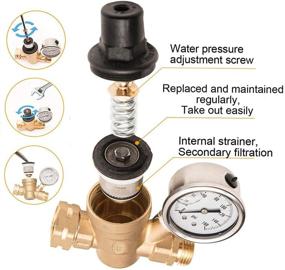 img 1 attached to 🚰 Brass Water Pressure Regulator Valve - Lead-Free, Adjustable Reducer with Gauge & Inlet Filter for RV/Camper Trailers - 160psi