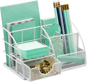 img 4 attached to 📎 Sorbus Desk Organizer for Office Supplies Organization - Stylish Mesh Desktop Caddy with Pen/Pencil Holder, Mail Organizer, and Sliding Drawer (White)