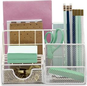 img 2 attached to 📎 Sorbus Desk Organizer for Office Supplies Organization - Stylish Mesh Desktop Caddy with Pen/Pencil Holder, Mail Organizer, and Sliding Drawer (White)