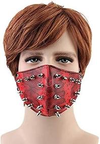 img 2 attached to 🔥 Leather Mouth Mask Cosplay River Half Face Sports Protective Punk Mask (Rivets red): Unleash Your Edgy Style with this Unique Design!