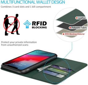 img 2 attached to Чехол SHIELDON для iPhone XR - кожаный флип-чехол-бумажник с блокировкой RFID, карманами для карт и подставкой - полуночно-зеленый (6,1 дюйма)