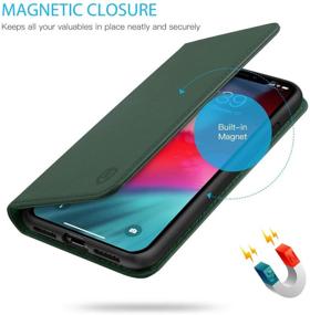 img 1 attached to Чехол SHIELDON для iPhone XR - кожаный флип-чехол-бумажник с блокировкой RFID, карманами для карт и подставкой - полуночно-зеленый (6,1 дюйма)