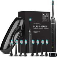 ✨ aquasonic black series ultra whitening toothbrush: ada accepted electric toothbrush with 8 brush heads, travel case, ultra sonic motor, wireless charging, 4 modes with smart timer logo