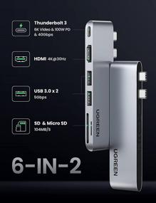 img 3 attached to 🔌 UGREEN USB C Hub Adapter for MacBook Pro MacBook Air M1 2020 2019 2018 | 4K HDMI, Thunderbolt 3, 100W Power Delivery, SD TF Card Reader, 2 USB 3.0 | Silver