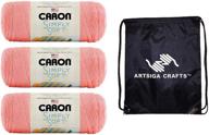 🍓 caron simply soft collection strawberry 3-skein factory pack (same dyelot) h97col-15 bundle with 1 artsiga crafts project bag - knitting yarn logo