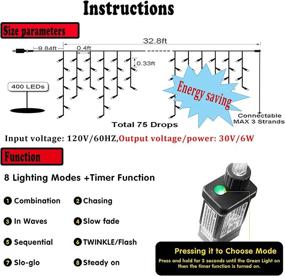 img 3 attached to 🎄 Outdoor LED Christmas Decorations: 400 Warm-White LED String Lights, 32ft, 8 Modes, Extendable Clear Wire Lights with 75 Drop – Ideal for Garden Decoration, Festivals, and Holidays