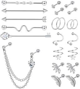 img 4 attached to 💉 14G Surgical Steel Industrial Piercing Jewelry - Subiceto Hoop Earrings for Helix, Tragus, Cartilage, Daith, Conch - 22Pcs Body Piercing Jewelry