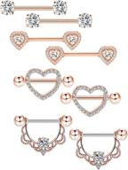 stylish and chic: tatuo 4 pairs stainless steel cz heart nipple rings and tongue piercing jewelry for women and girls logo