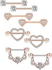 img 4 attached to Stylish and Chic: Tatuo 4 Pairs Stainless Steel CZ Heart Nipple Rings and Tongue Piercing Jewelry for Women and Girls